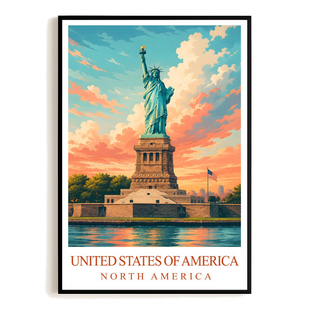 United States Of America Statue Of Liberty Vintage Travel Poster Wall Art Decor Souvenir Landscape Painting Ideal For Home Living Room Office Bedroom Decor Unframed | siriusteestore