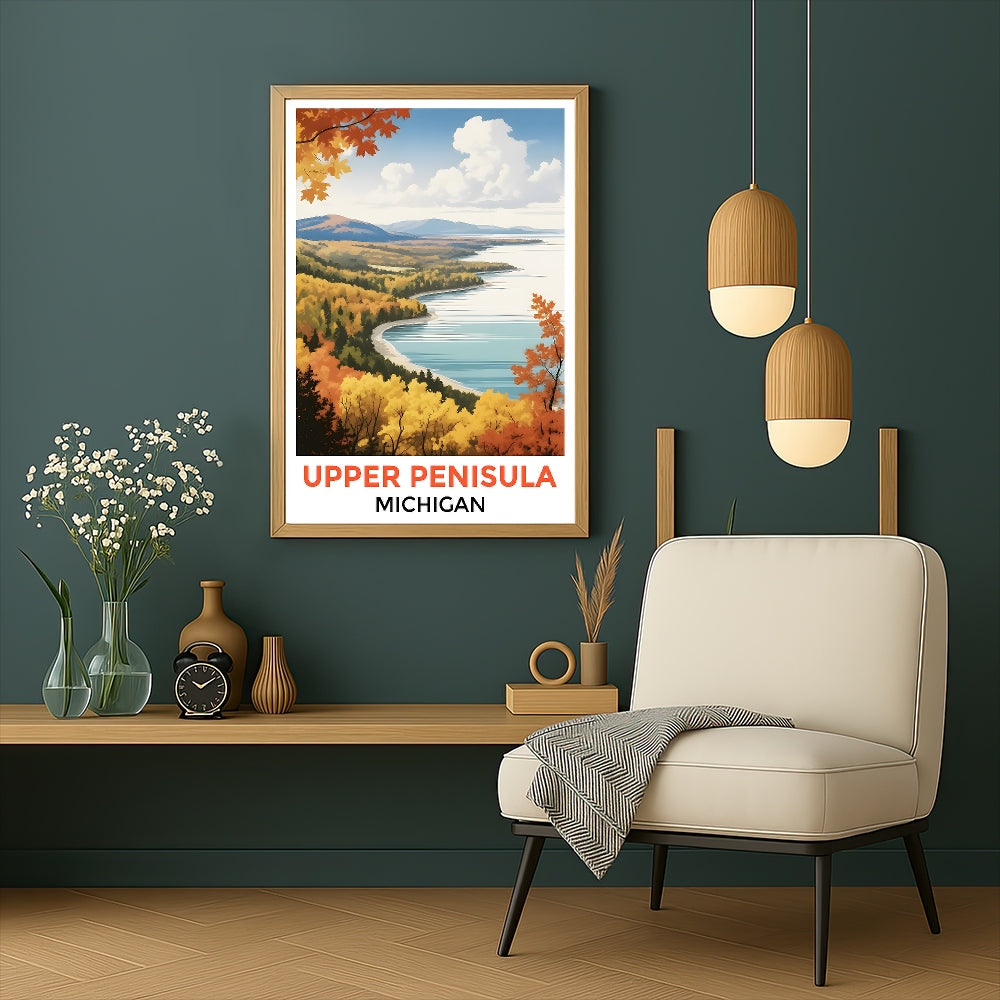 Upper Peninsula Michigan Autumn Panorama Poster Nature Lovers Travel Wall Art Landscape Print Painting Ideal For Home Room Living Room Office Bedroom Decor Unframed | siriusteestore