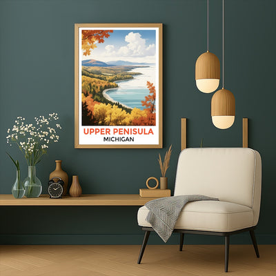 Upper Peninsula Michigan Autumn Panorama Poster Nature Lovers Travel Wall Art Landscape Print Painting Ideal For Home Room Living Room Office Bedroom Decor Unframed | siriusteestore