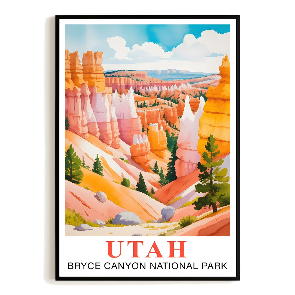 Utah Print Travel Poster Bryce Canyon National Park Souvenir Wall Art Landscape Painting Watercolor Picture For Home Room Living Room Office Bedroom Decor Unframed | siriusteestore