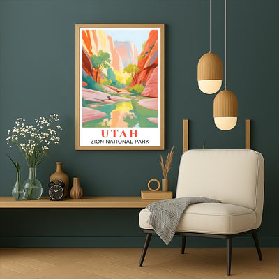 Utah Print Travel Poster Nature Zion National Park Scenery Souvenir Wall Art Landscape Painting Picture For Home Room Living Room Bedroom Aesthetic Decor Unframed | siriusteestore