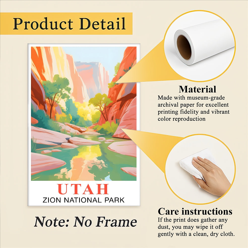Utah Print Travel Poster Nature Zion National Park Scenery Souvenir Wall Art Landscape Painting Picture For Home Room Living Room Bedroom Aesthetic Decor Unframed | siriusteestore