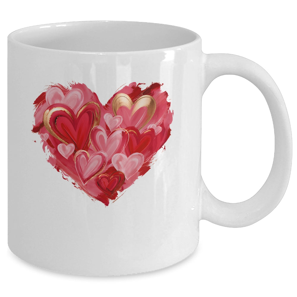 Valentine Day Heart Brushstroke Heart Designs Women Girls Mug | siriusteestore