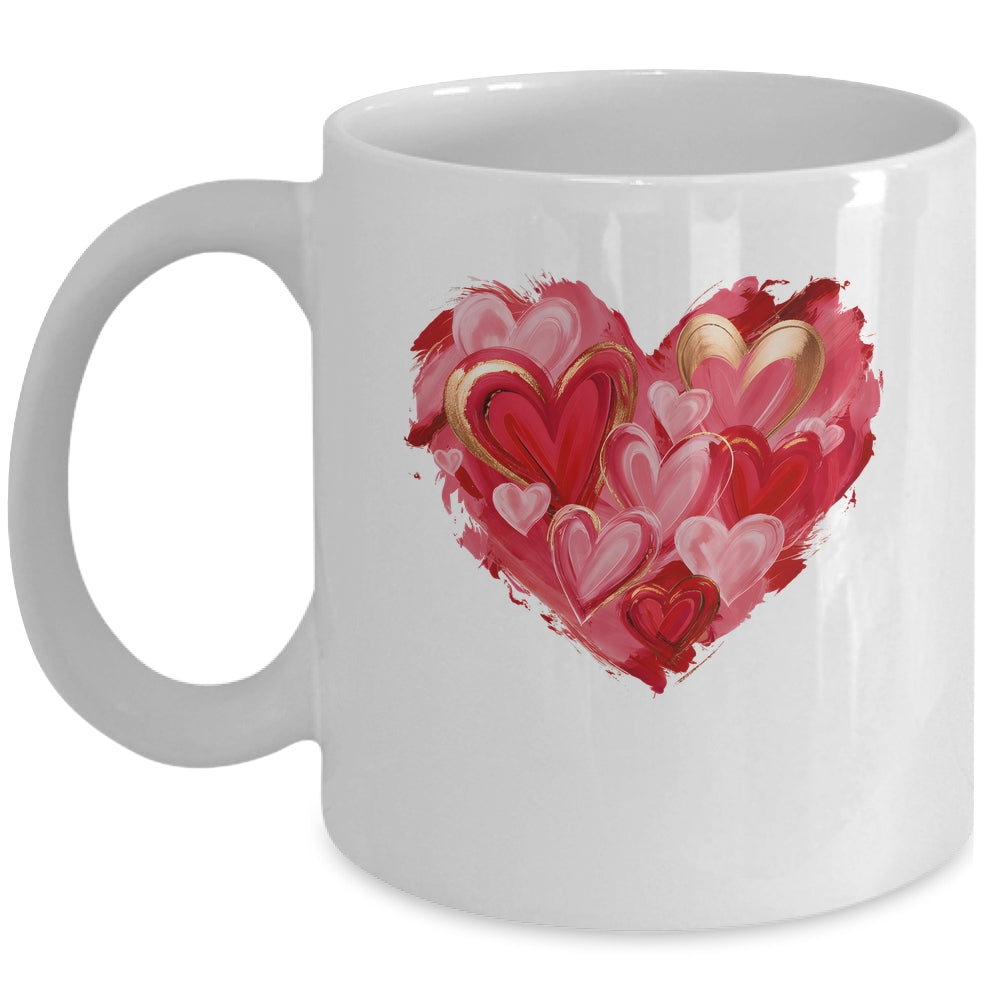 Valentine Day Heart Brushstroke Heart Designs Women Girls Mug | siriusteestore