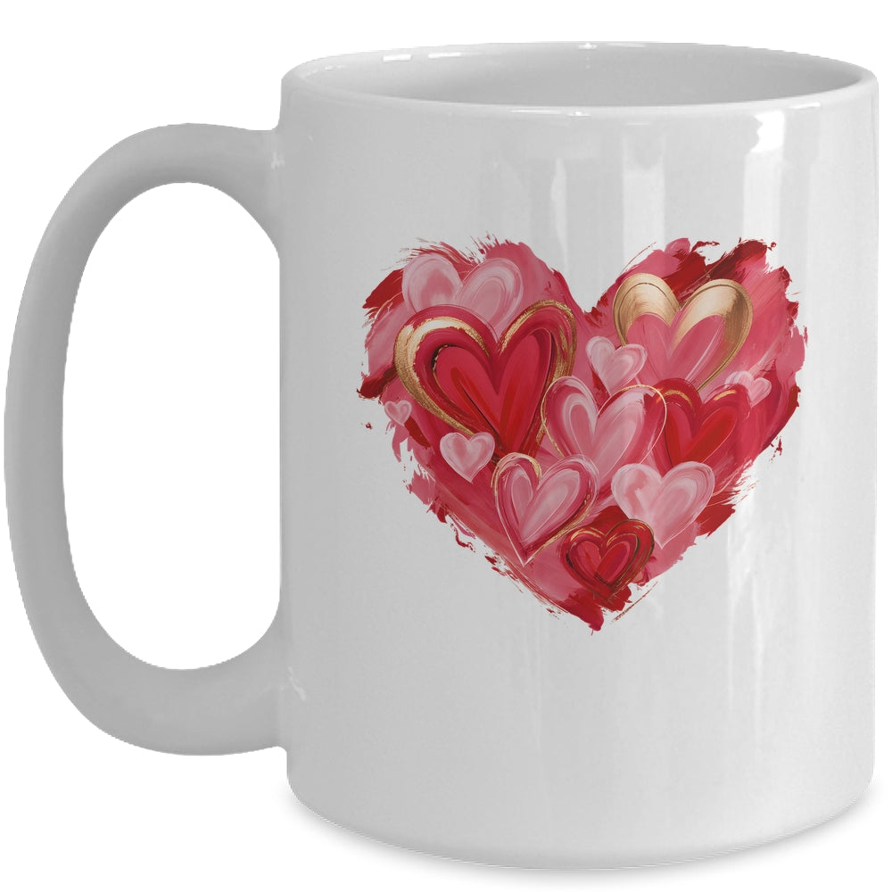 Valentine Day Heart Brushstroke Heart Designs Women Girls Mug | siriusteestore