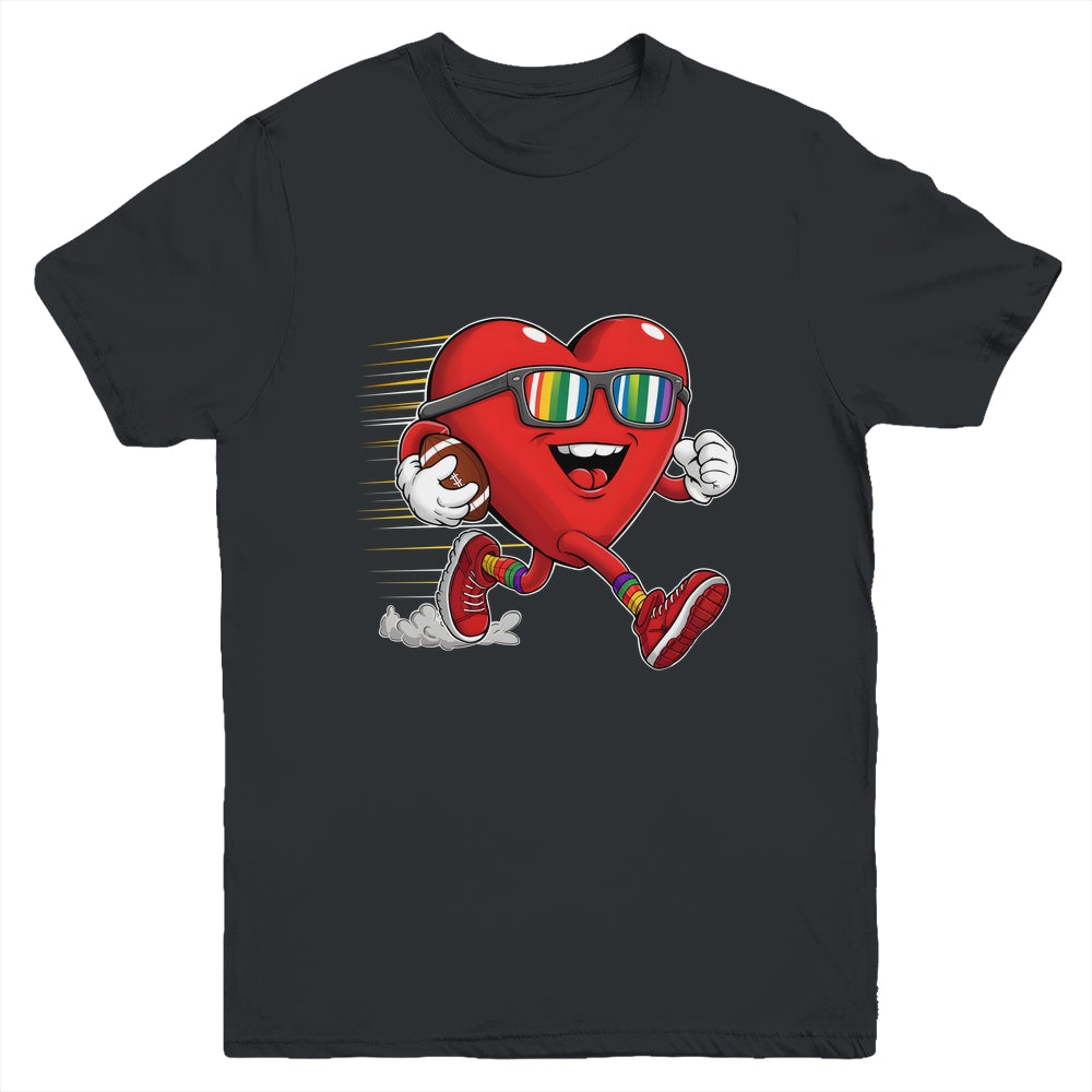 Valentines Day Heart Quarterback Receiver Football Boys Kids Youth Shirt | siriusteestore