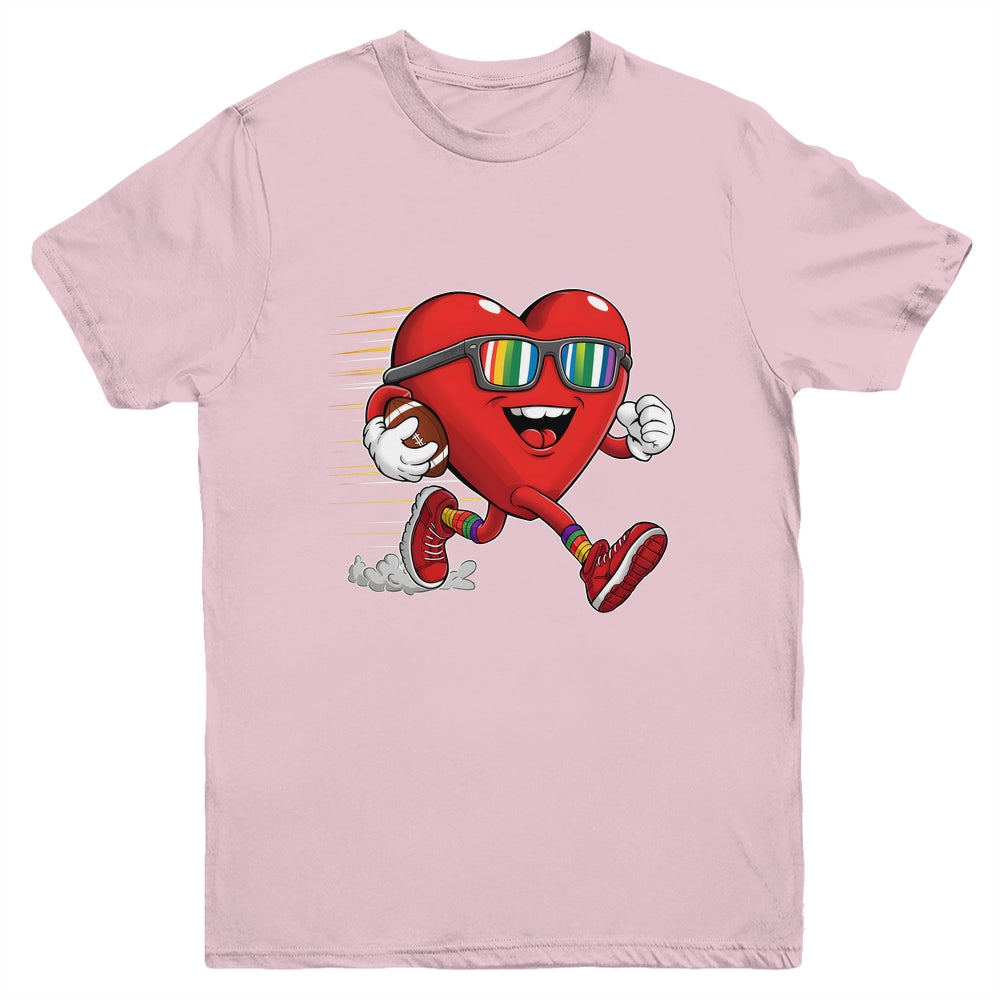 Valentines Day Heart Quarterback Receiver Football Boys Kids Youth Shirt | siriusteestore