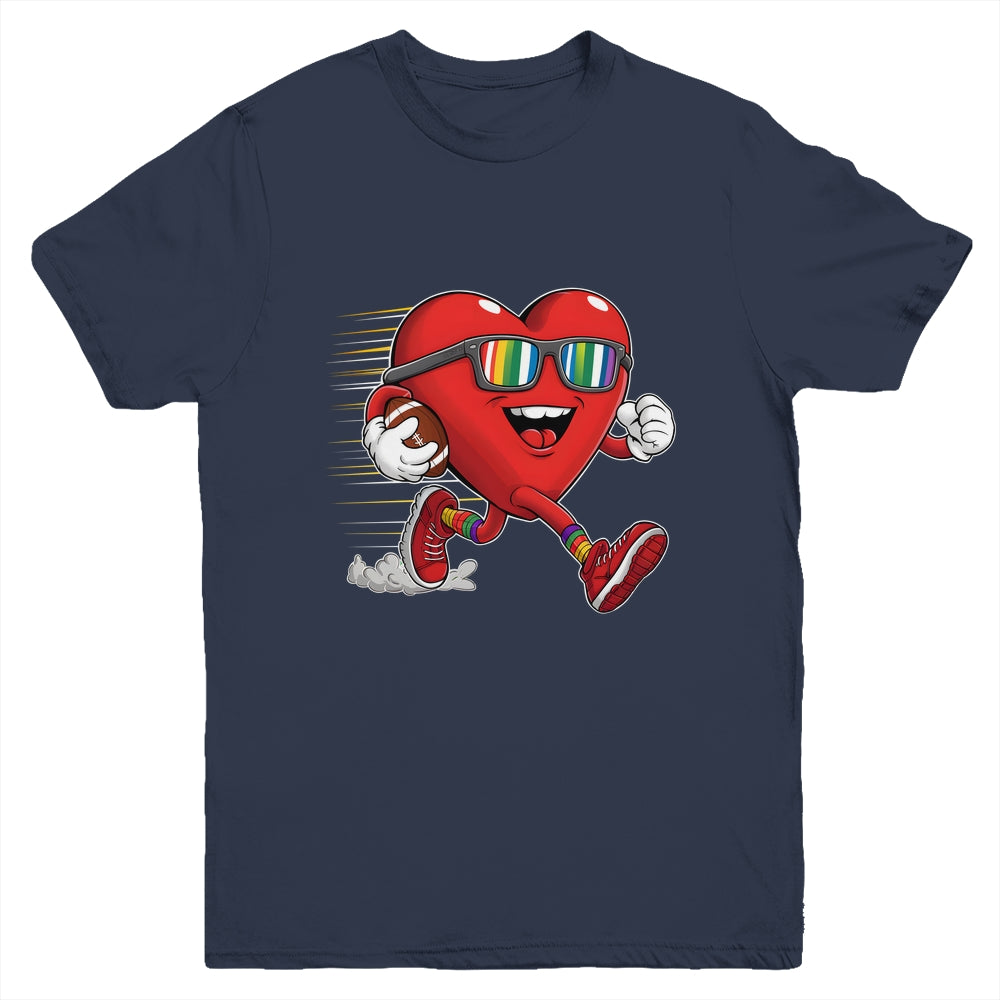 Valentines Day Heart Quarterback Receiver Football Boys Kids Youth Shirt | siriusteestore