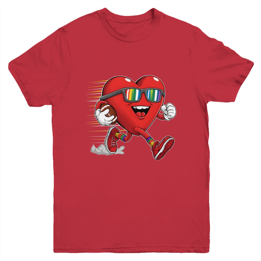 Valentines Day Heart Quarterback Receiver Football Boys Kids Youth Shirt | siriusteestore