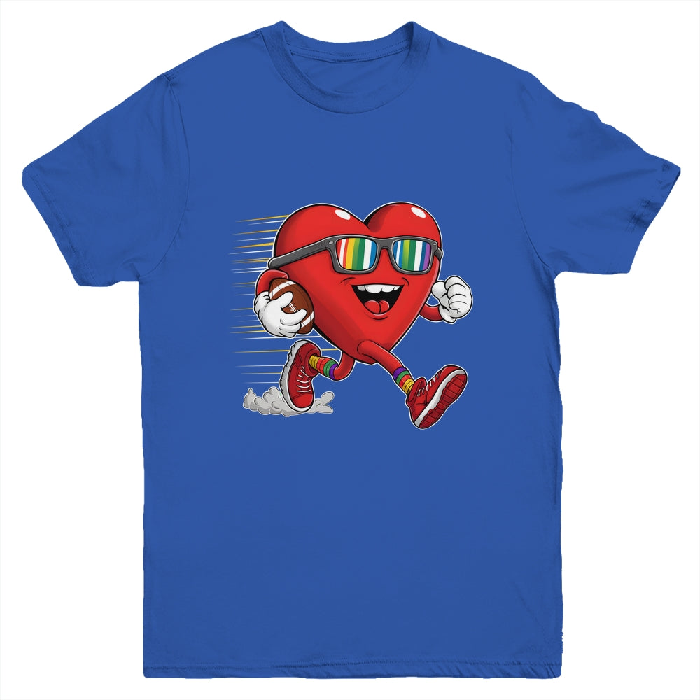 Valentines Day Heart Quarterback Receiver Football Boys Kids Youth Shirt | siriusteestore