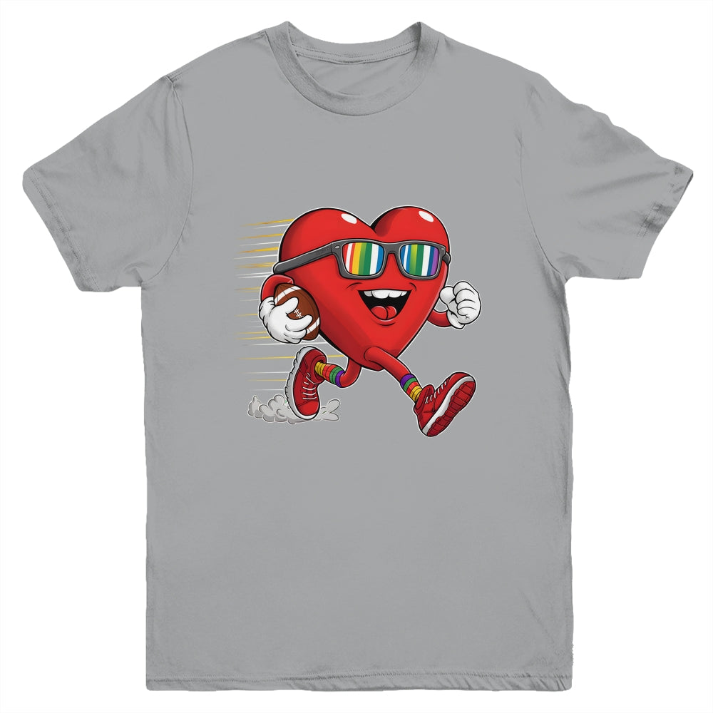 Valentines Day Heart Quarterback Receiver Football Boys Kids Youth Shirt | siriusteestore