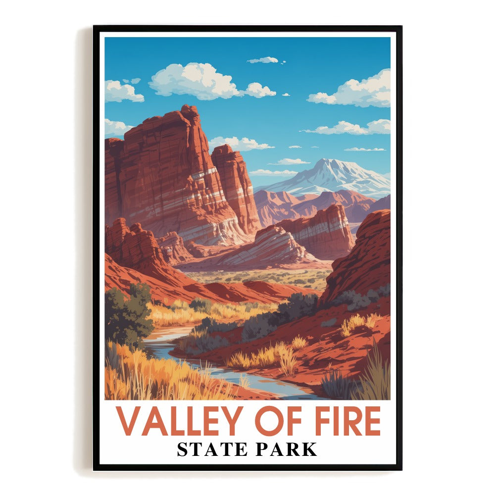 Valley Of Fire State Park Vintage Travel Poster Nevada Red Rock Desert Landscape Wall Art Print Painting Ideal For Home Office Living Room Bedroom Decor Unframed | siriusteestore