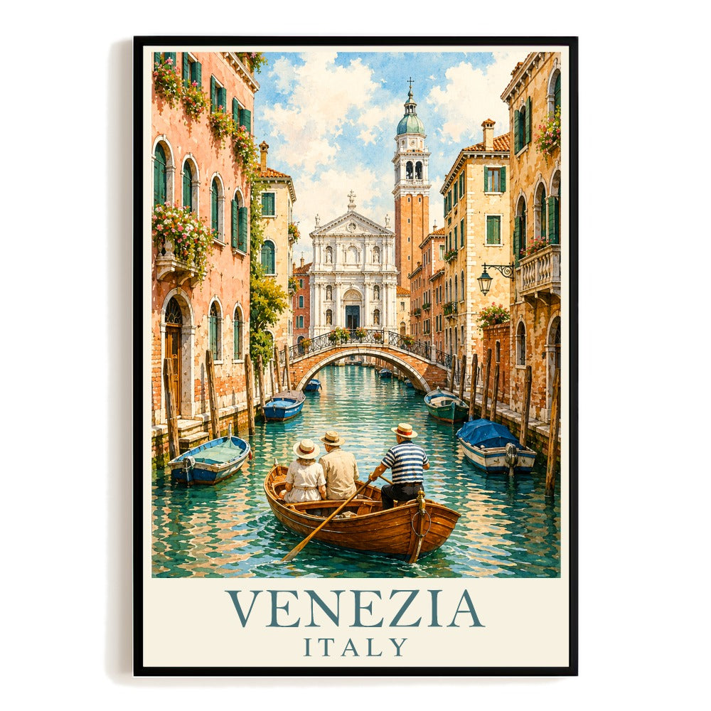 Venezia Italy Vintage Travel Poster Venice Canal Gondola Wall Art Landscape Print Painting Picture Souvenir For Family Home Living Room Office Bedroom Decor Unframed | siriusteestore