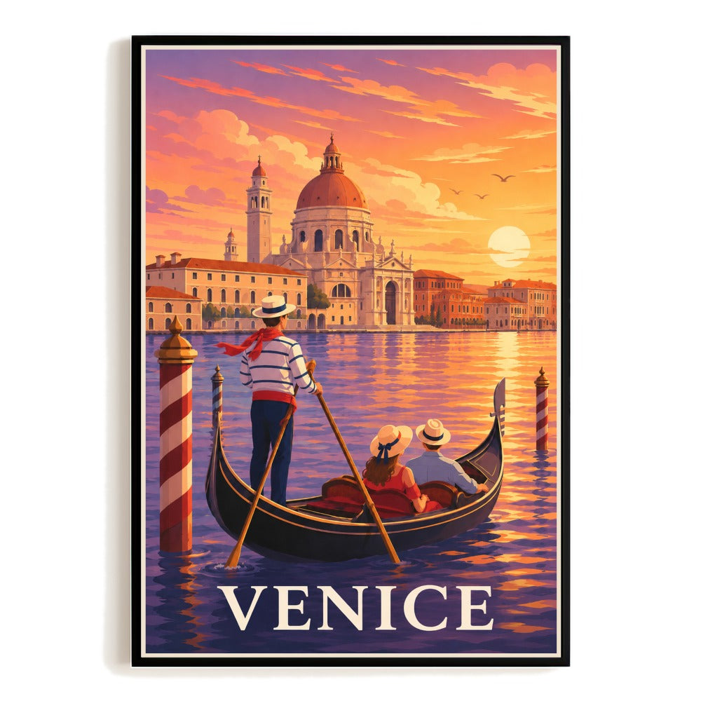 Venice Italy Gondola Sunset Travel Poster Wall Art Vintage Landscape Print Italian Cityscape Souvenir For Home Living Room Office Bedroom Decor Unframed | siriusteestore