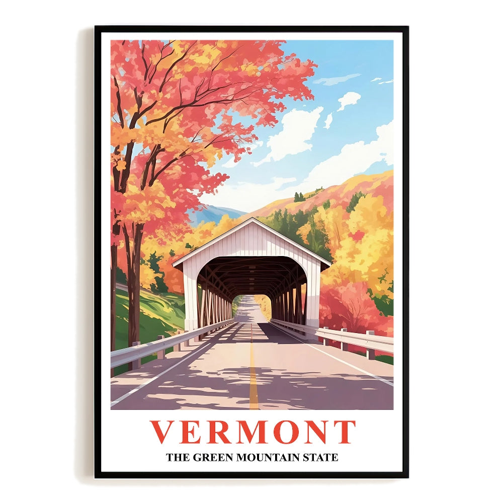 Vermont Print Travel Poster Nature Green Mountain State Souvenir Wall Art Landscape Painting Picture Mountains For Home Room Living Room Office Bedroom Decor Unframed | siriusteestore
