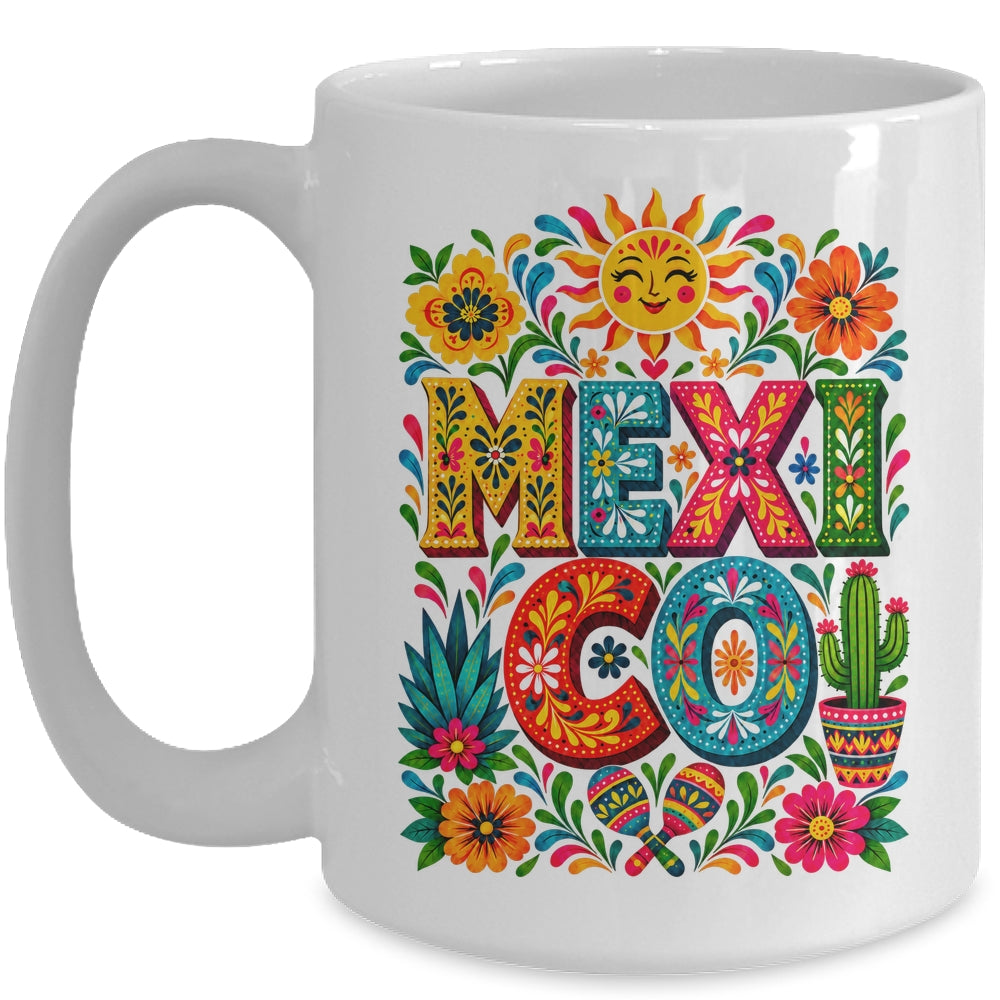 Vibrant Mexico Floral Cinco De Mayo Mexican Folk Colorful Mug | siriusteestore
