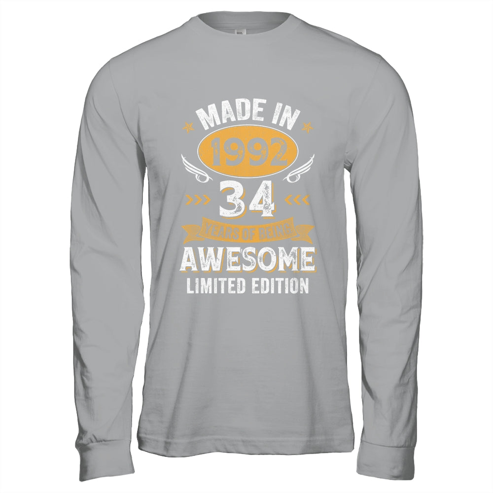 Vintage 1992 34 Years Old Birthday 34th Birthday Men Women Shirt & Hoodie | siriusteestore