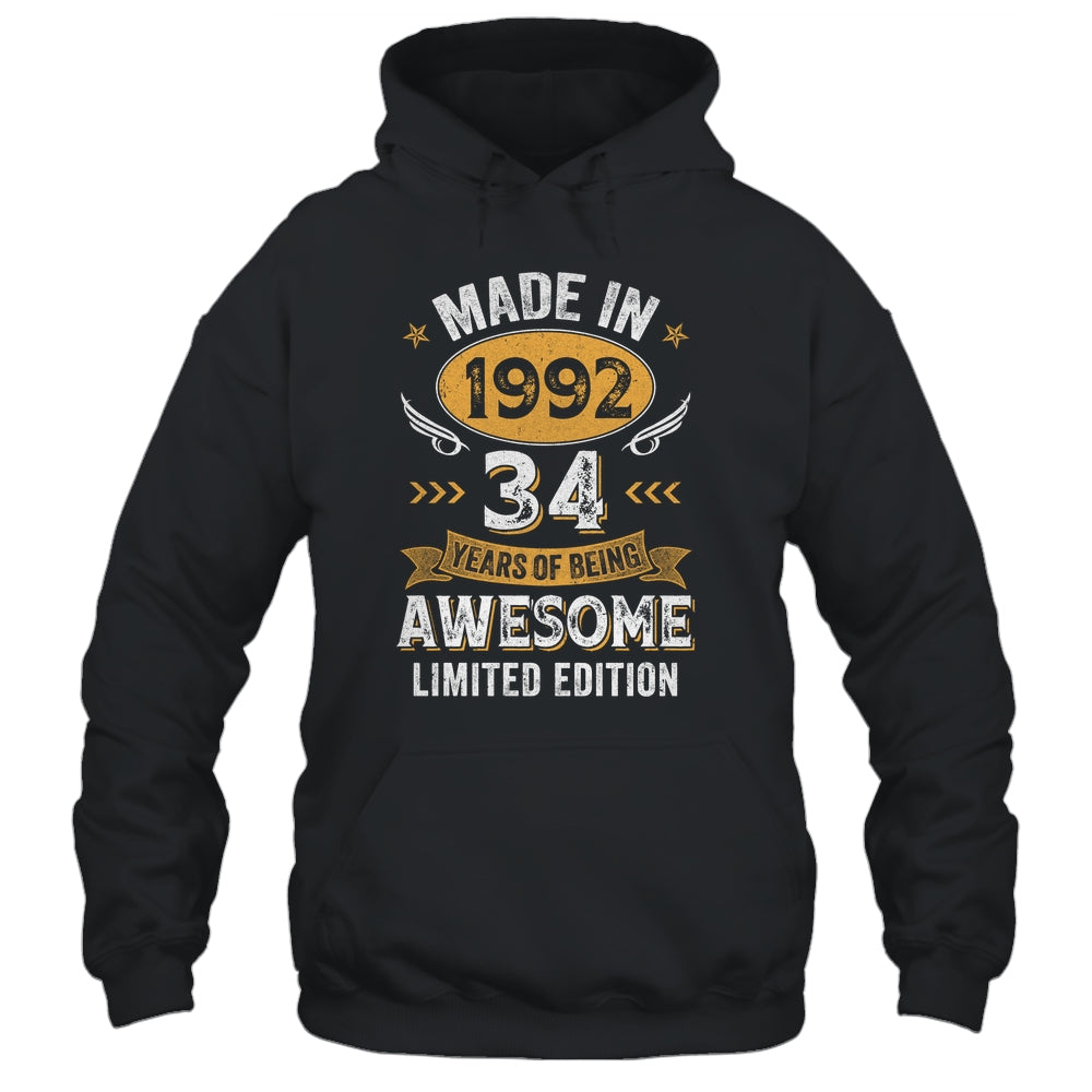 Vintage 1992 34 Years Old Birthday 34th Birthday Men Women Shirt & Hoodie | siriusteestore