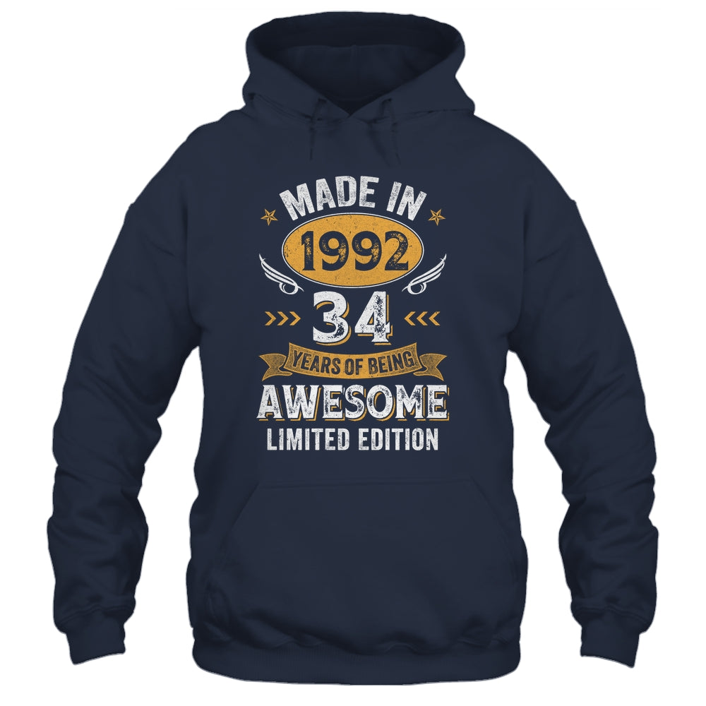 Vintage 1992 34 Years Old Birthday 34th Birthday Men Women Shirt & Hoodie | siriusteestore