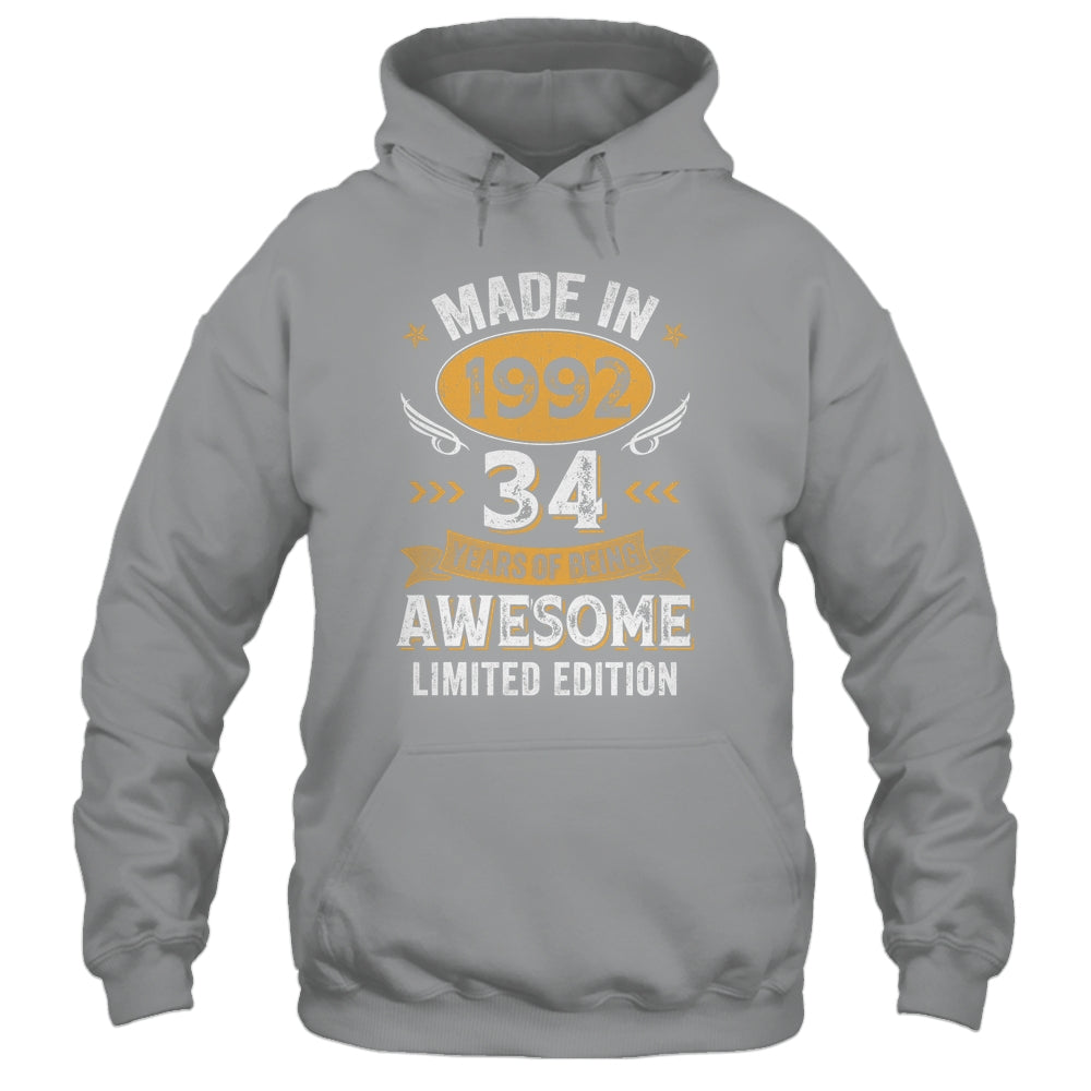 Vintage 1992 34 Years Old Birthday 34th Birthday Men Women Shirt & Hoodie | siriusteestore