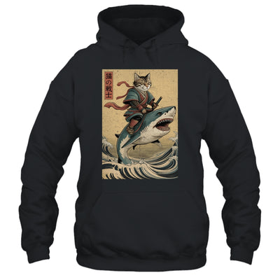 Vintage Anime Cat Japanese Funny Samurai Cat Riding Shark Men Women Shirt & Hoodie | siriusteestore