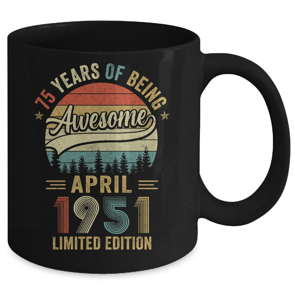 Vintage April 1951 75 Years Old 75th Birthday Men Women Mug | siriusteestore