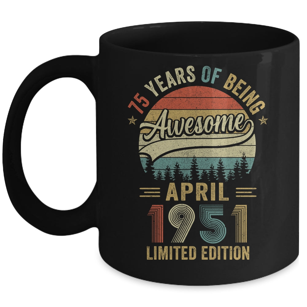 Vintage April 1951 75 Years Old 75th Birthday Men Women Mug | siriusteestore