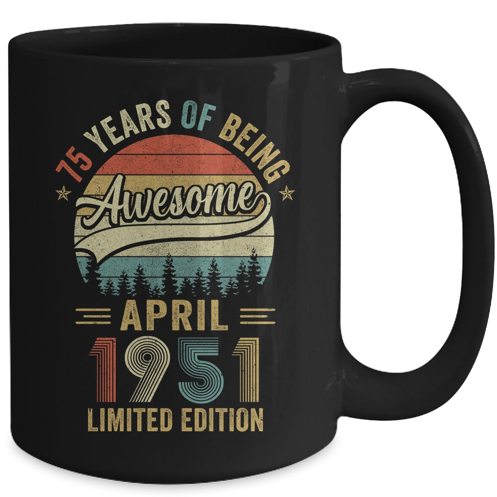 Vintage April 1951 75 Years Old 75th Birthday Men Women Mug | siriusteestore