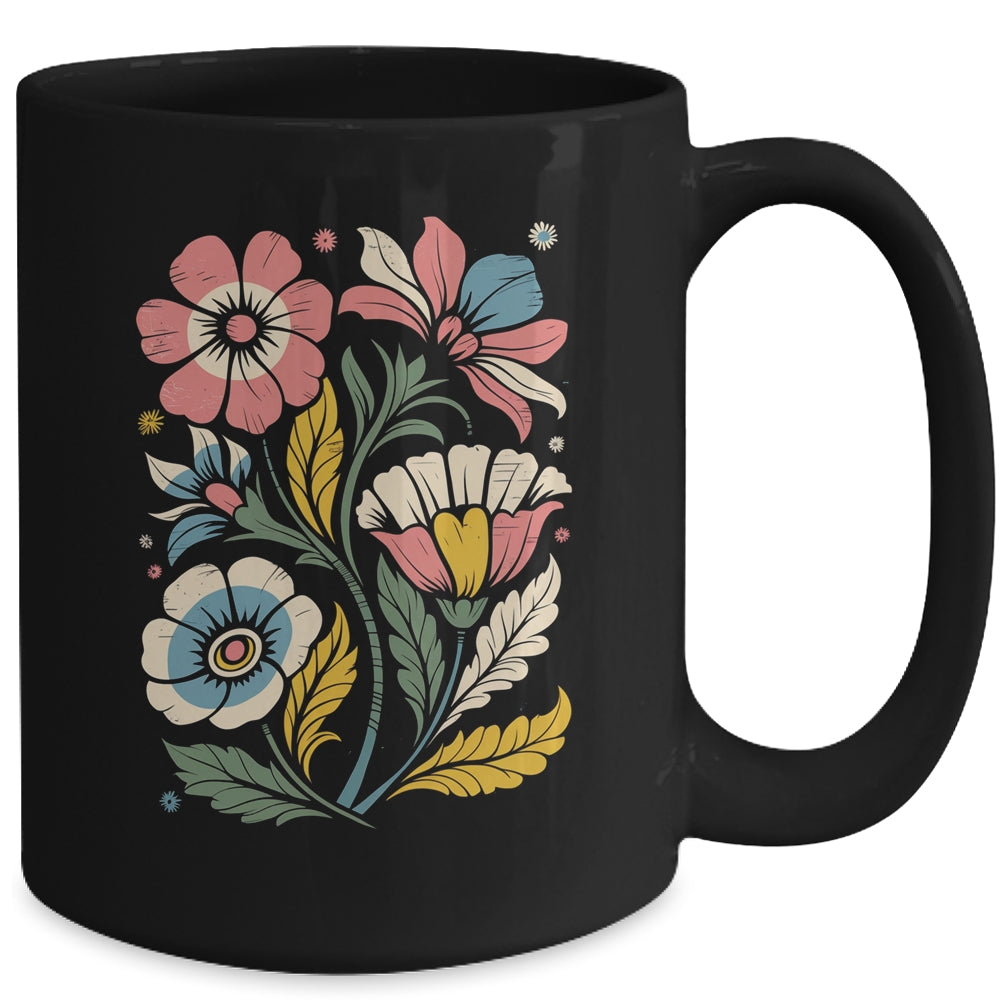 Vintage Boho Wildflower Graphic Art Floral Retro Women Mug | siriusteestore