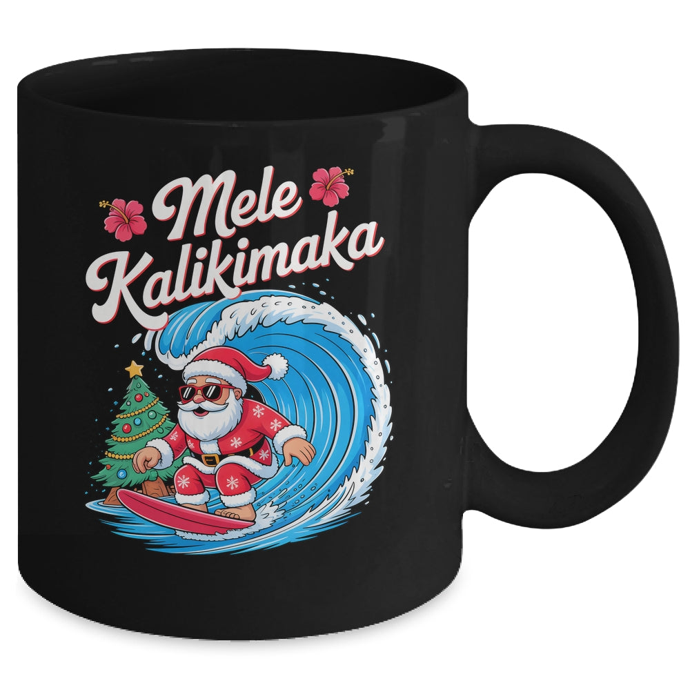 Vintage Cute Mele Kalikimaka Christmas Santa Surfing Costume Mug | siriusteestore