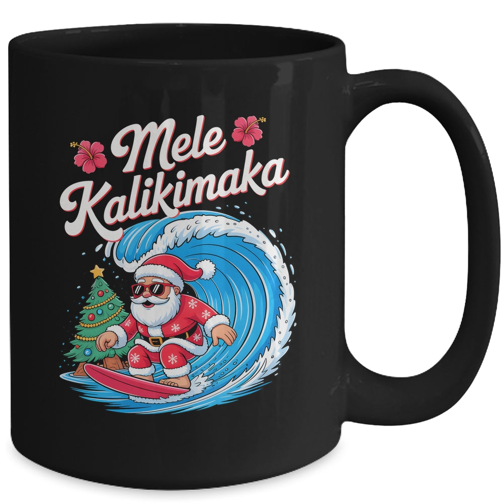 Vintage Cute Mele Kalikimaka Christmas Santa Surfing Costume Mug | siriusteestore
