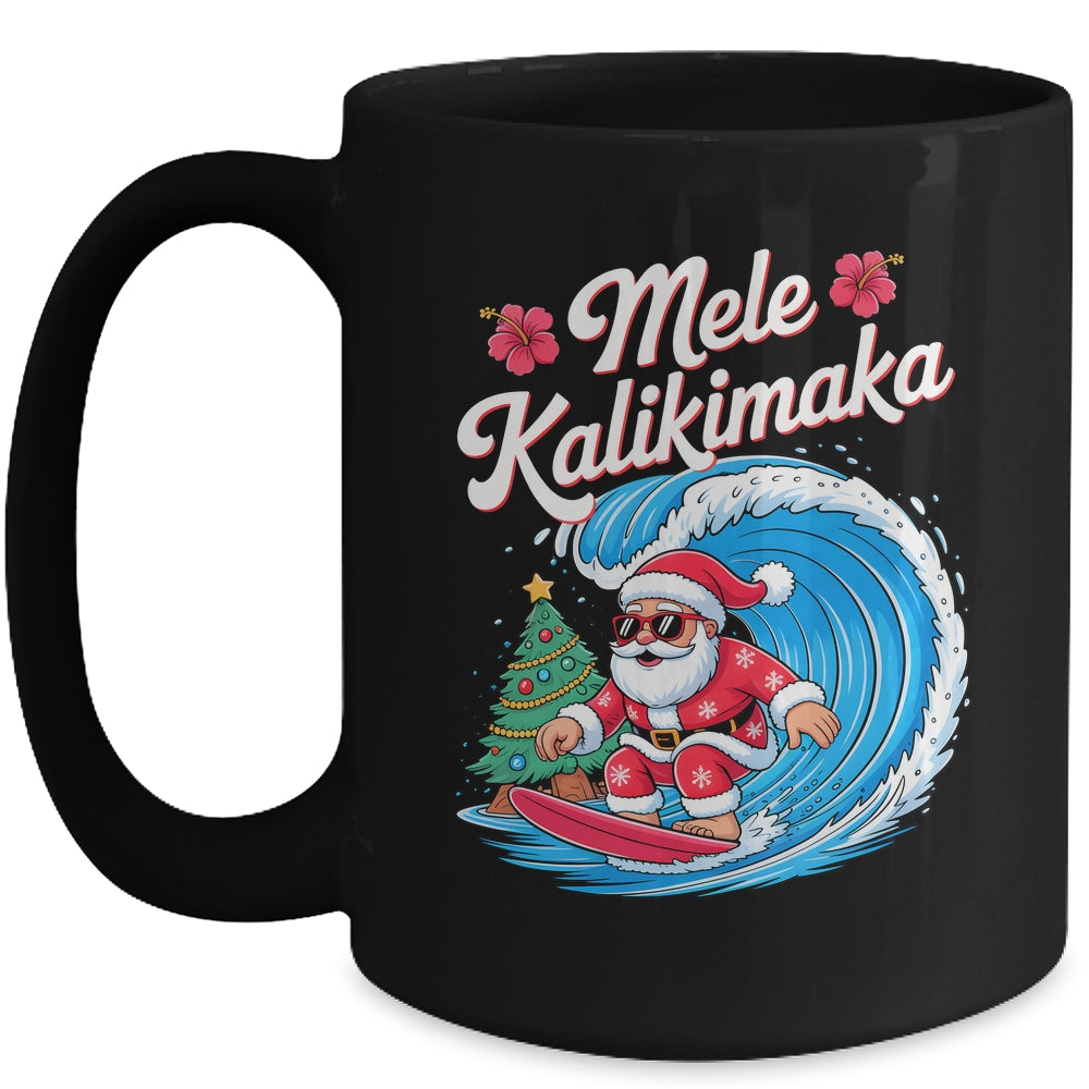 Vintage Cute Mele Kalikimaka Christmas Santa Surfing Costume Mug | siriusteestore