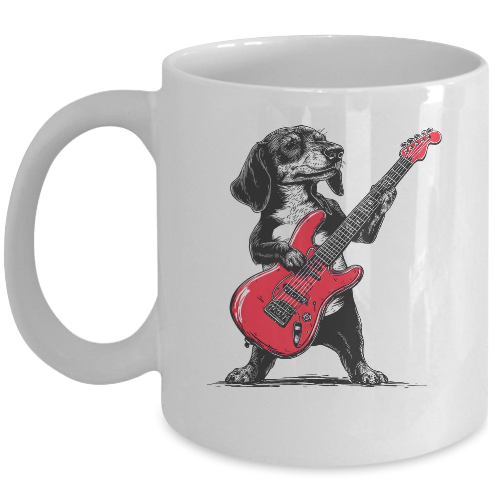 Vintage Dachshund Weenie Playing Guitar Rocking Dog Lover Mug | siriusteestore