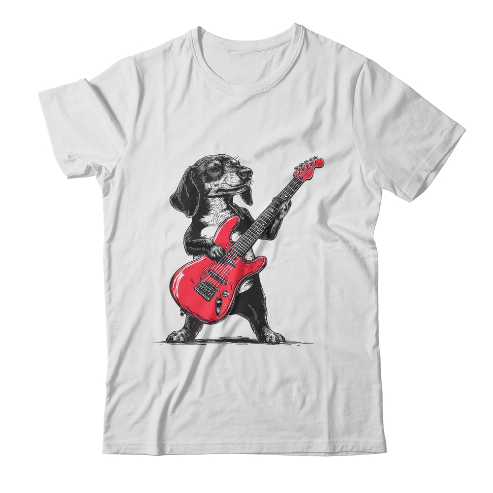 Vintage Dachshund Weenie Playing Guitar Rocking Dog Lover Shirt & Hoodie | siriusteestore