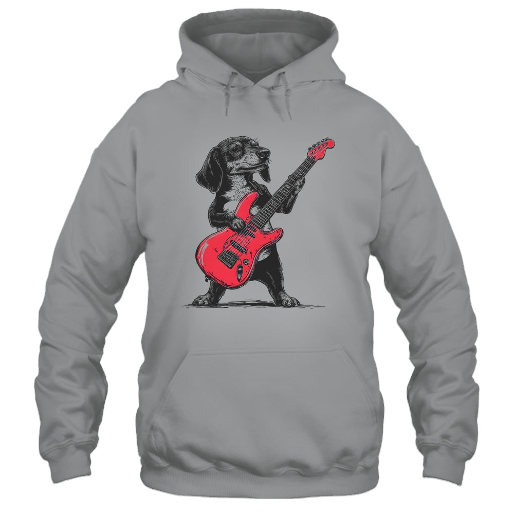 Vintage Dachshund Weenie Playing Guitar Rocking Dog Lover Shirt & Hoodie | siriusteestore