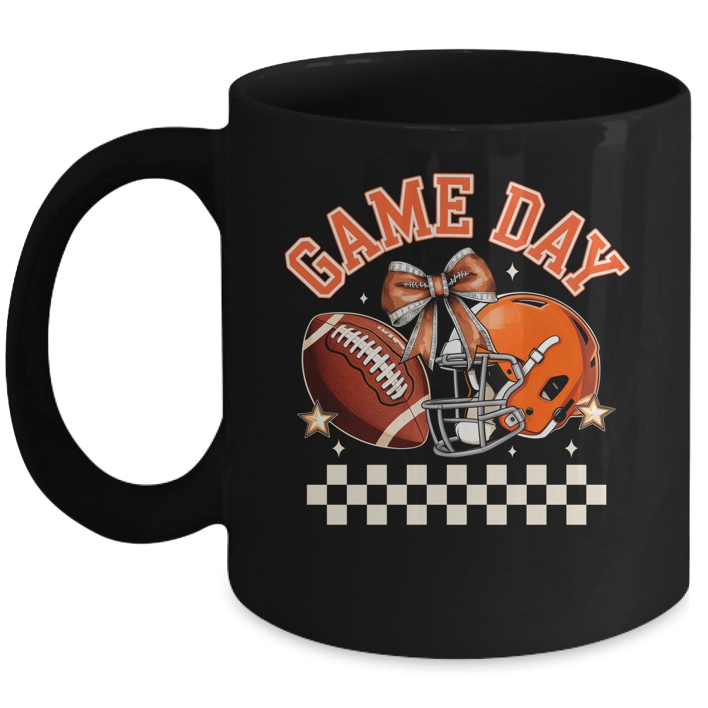 Vintage Football Orange Mom Coquette Bow Game Day Women Girl Mug | siriusteestore