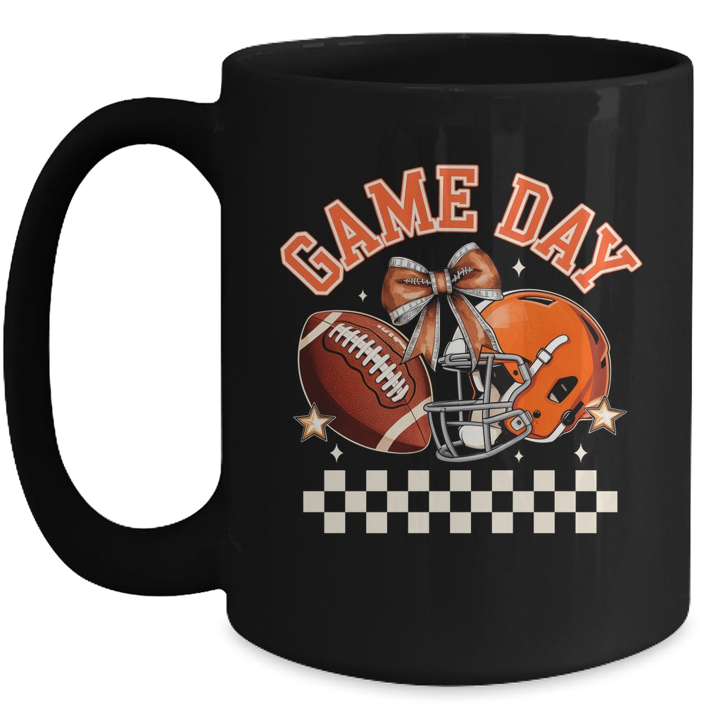 Vintage Football Orange Mom Coquette Bow Game Day Women Girl Mug | siriusteestore
