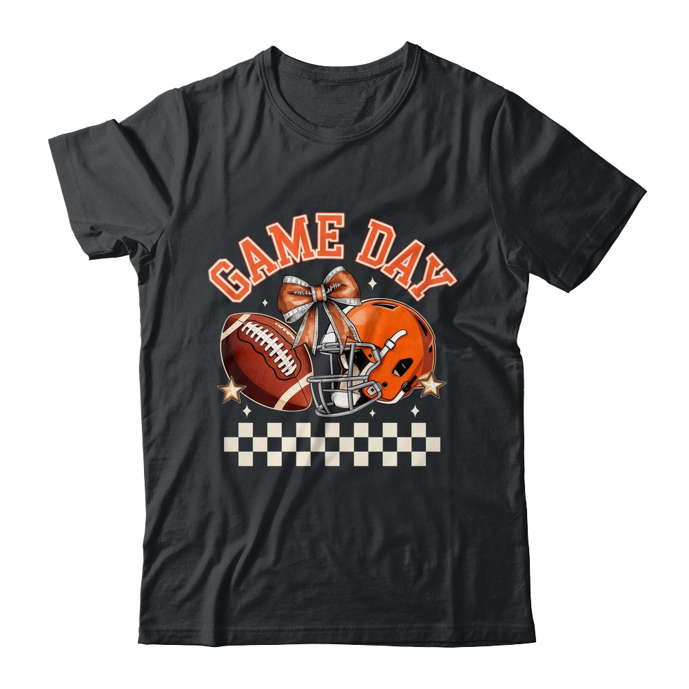 Vintage Football Orange Mom Coquette Bow Game Day Women Girl Shirt & Sweatshirt | siriusteestore