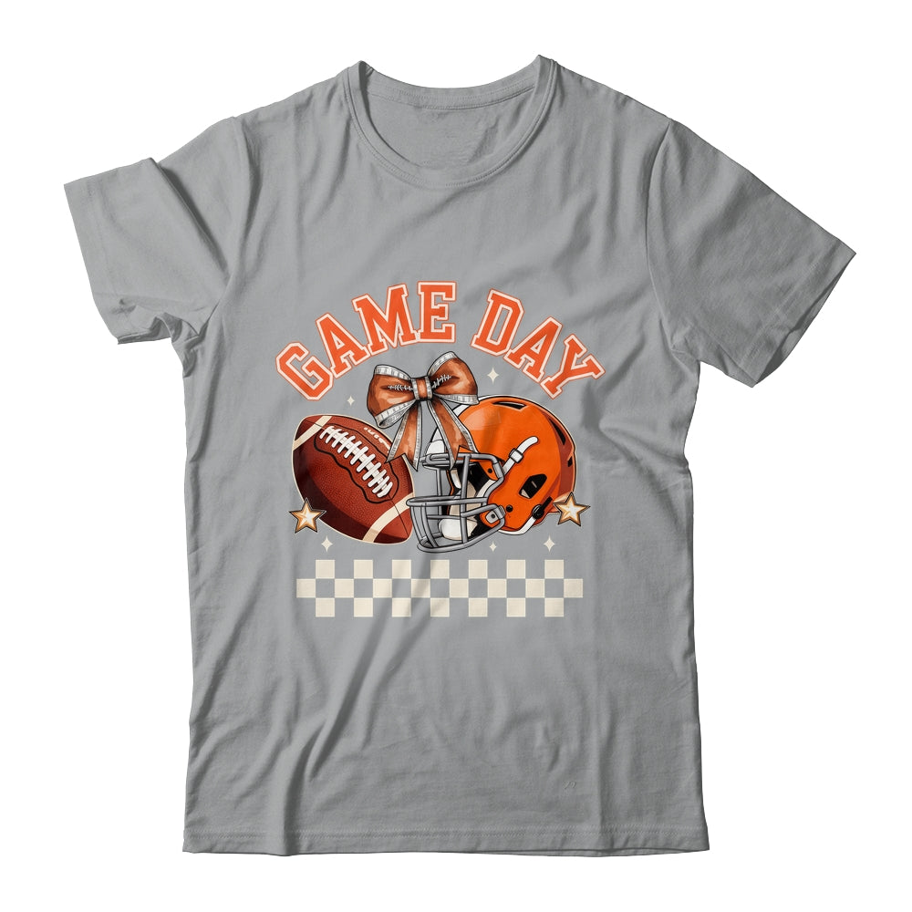 Vintage Football Orange Mom Coquette Bow Game Day Women Girl Shirt & Sweatshirt | siriusteestore