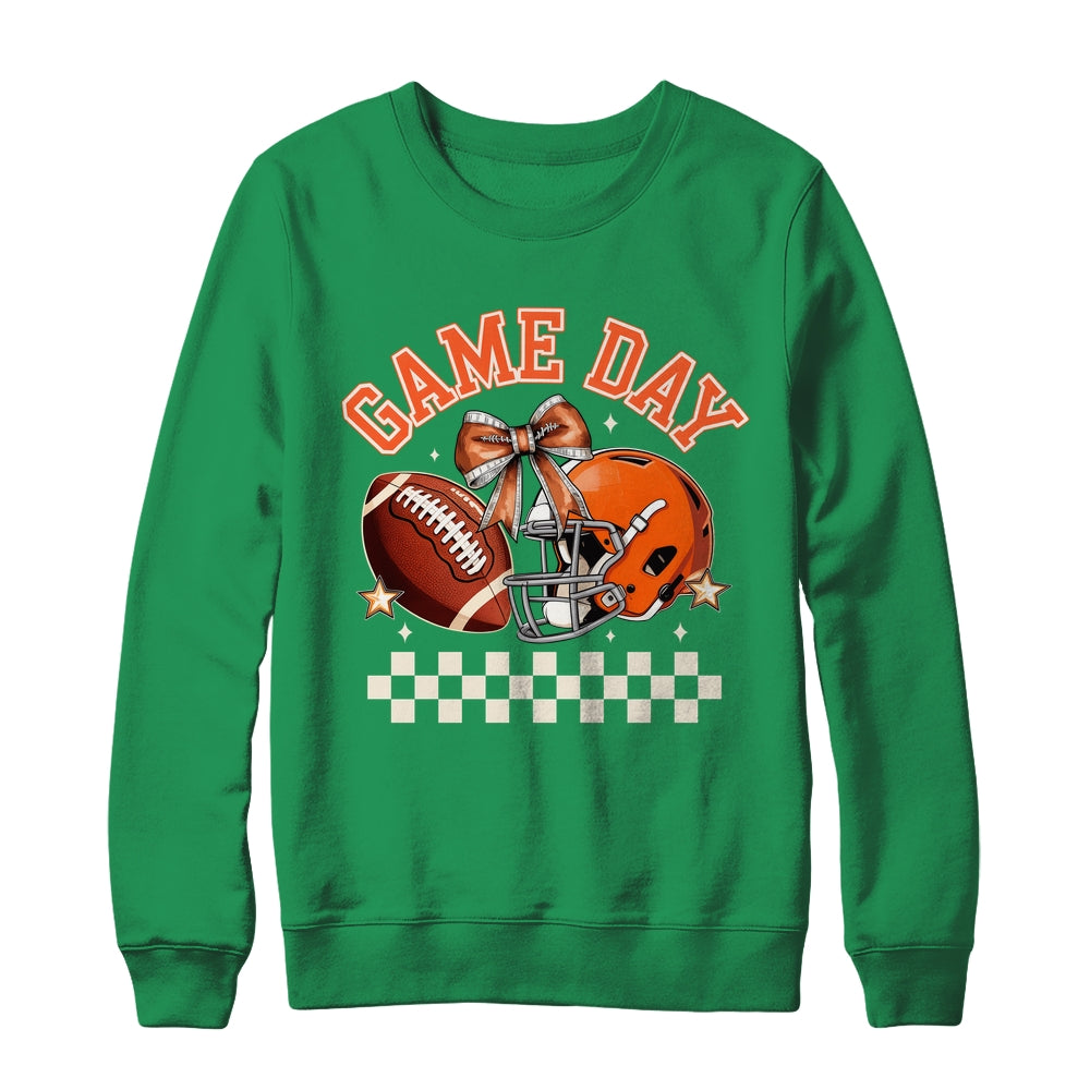 Vintage Football Orange Mom Coquette Bow Game Day Women Girl Shirt & Sweatshirt | siriusteestore