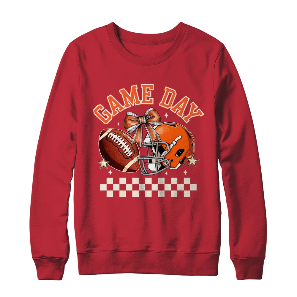 Vintage Football Orange Mom Coquette Bow Game Day Women Girl Shirt & Sweatshirt | siriusteestore
