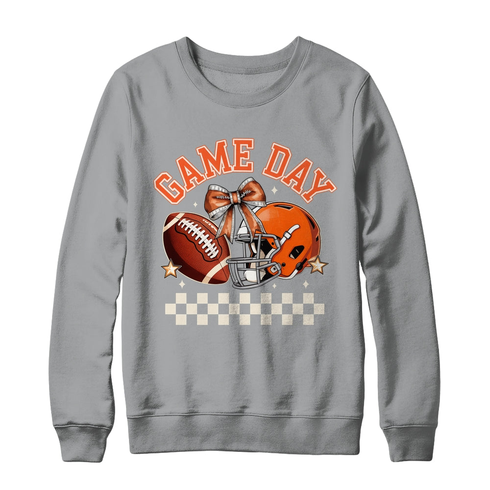 Vintage Football Orange Mom Coquette Bow Game Day Women Girl Shirt & Sweatshirt | siriusteestore