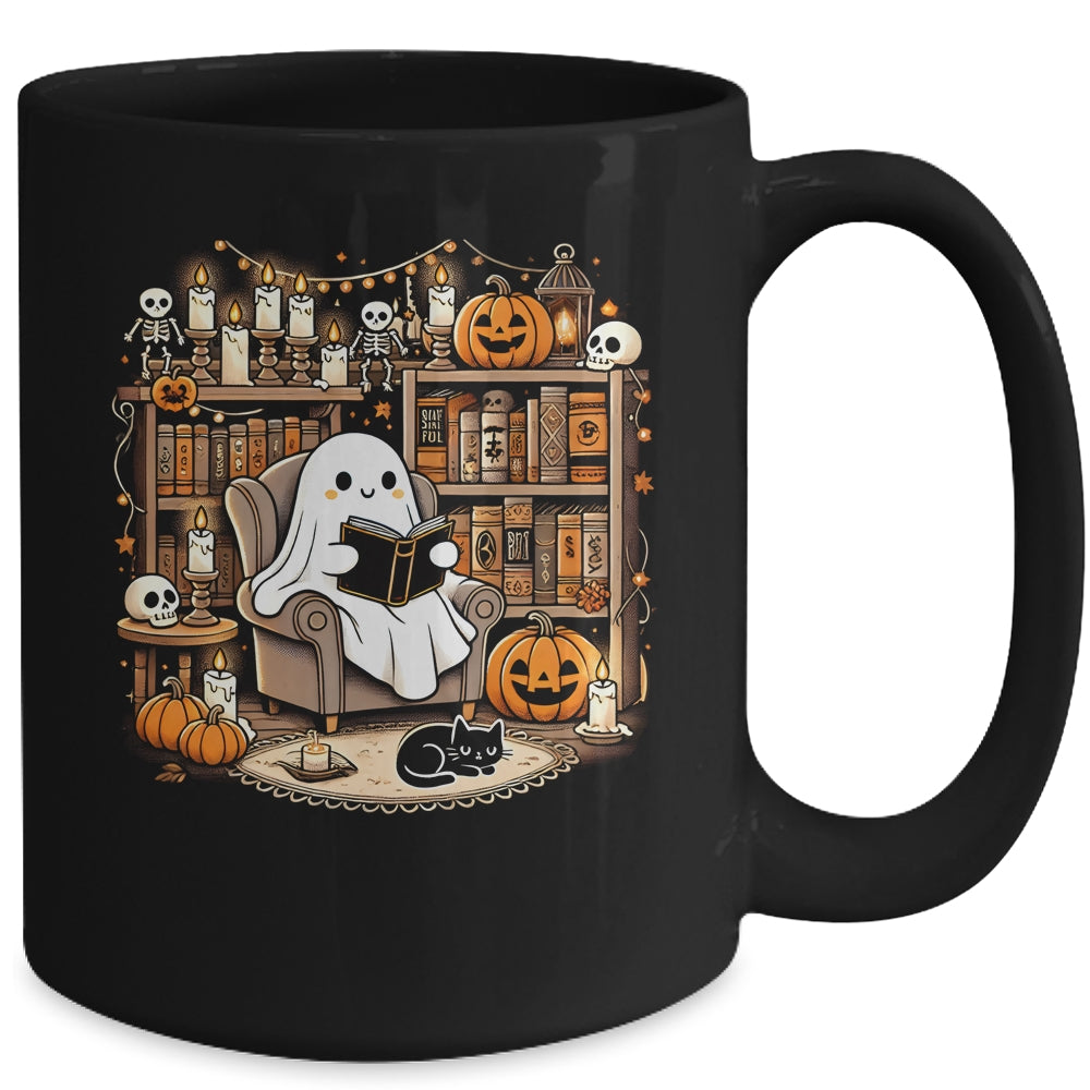 Vintage Ghost Reading Book Lovers Library Halloween Spooky Mug | siriusteestore