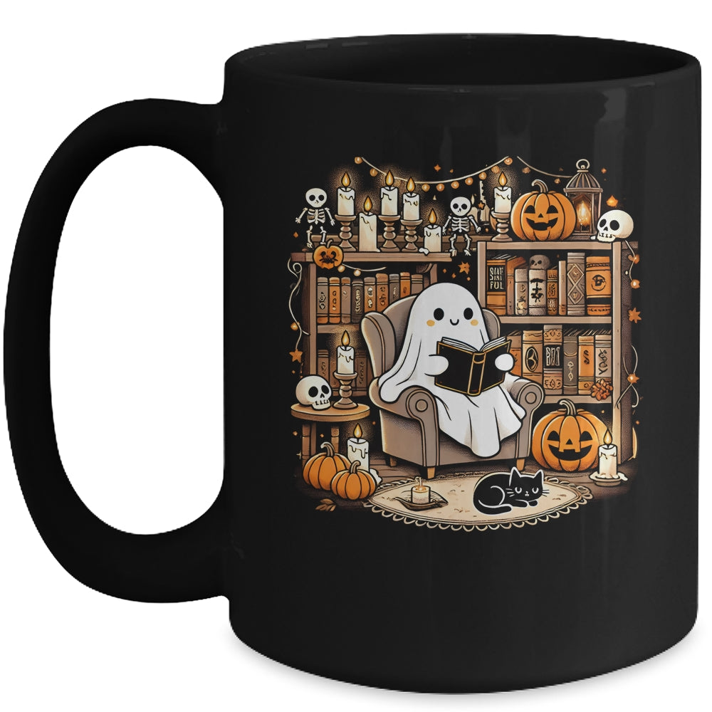 Vintage Ghost Reading Book Lovers Library Halloween Spooky Mug | siriusteestore
