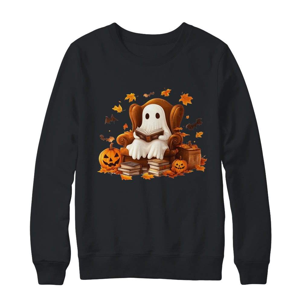 Vintage Ghost Reading Book Pumpkin Halloween Teachers School Shirt & Sweatshirt | siriusteestore