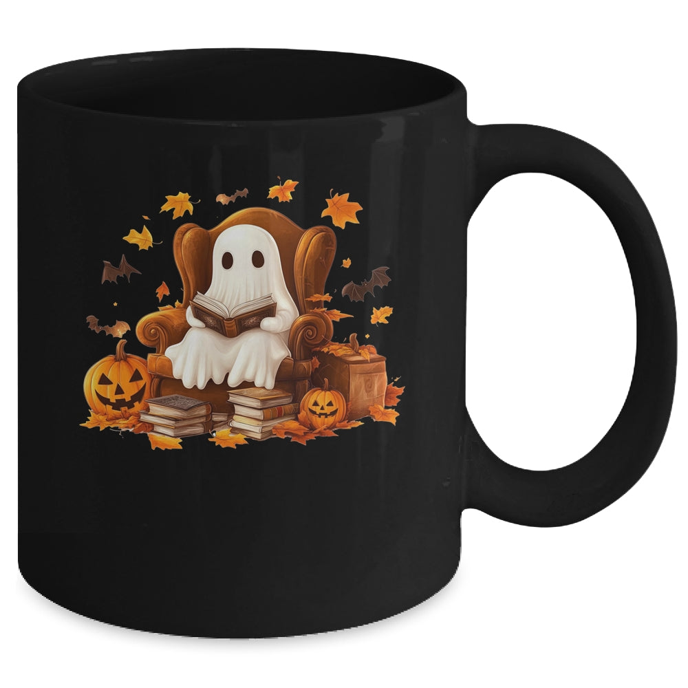 Vintage Ghost Reading Book Pumpkin Halloween Teachers School Mug | siriusteestore