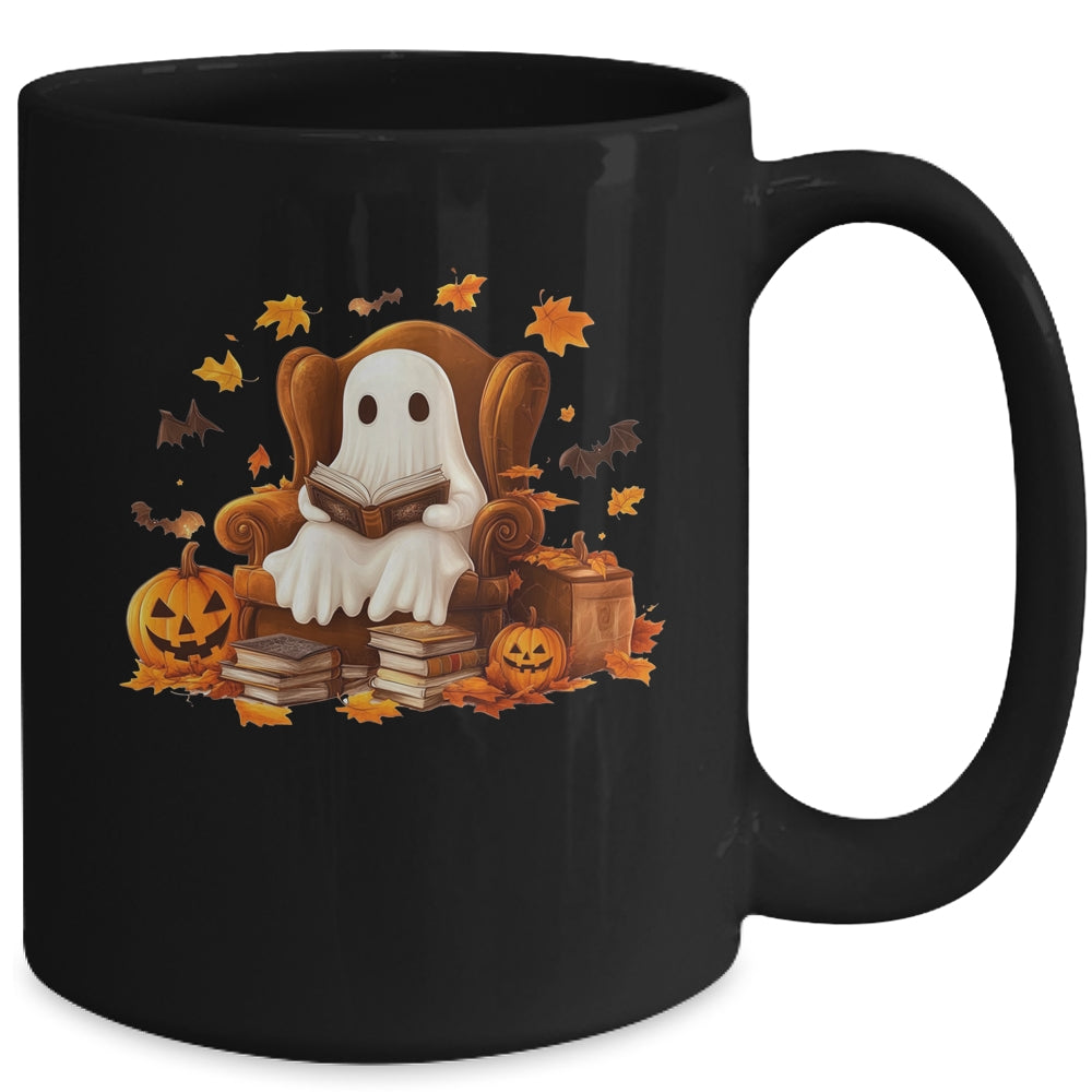 Vintage Ghost Reading Book Pumpkin Halloween Teachers School Mug | siriusteestore