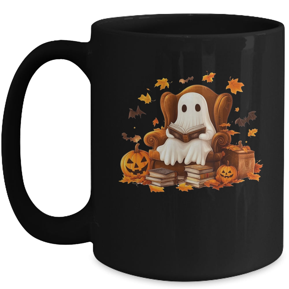 Vintage Ghost Reading Book Pumpkin Halloween Teachers School Mug | siriusteestore