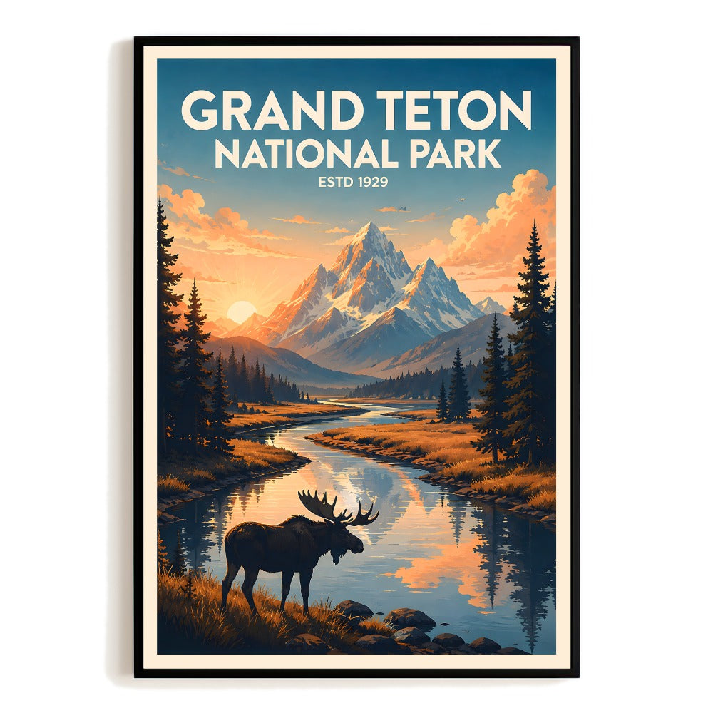 Vintage Grand Teton National Park Poster Travel Wall Art Nature Landscape Mountain Forest Print Painting For Home Bedroom Living Room Office Dorm Decor Unframed | siriusteestore