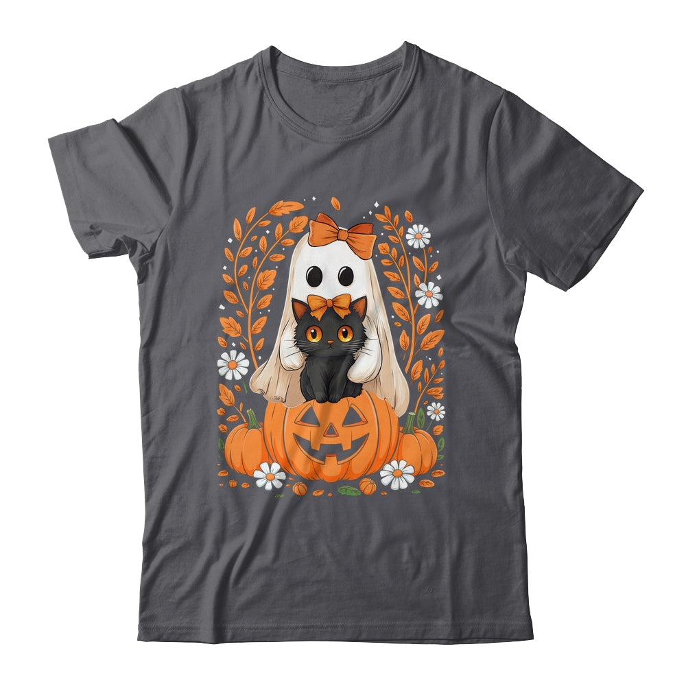Vintage Halloween Ghost Holding Black Cat Groovy Floral Shirt & Hoodie | siriusteestore